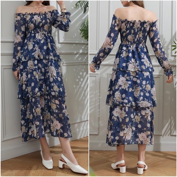 Boho Floral Print Off Shoulder Maxi Dress - Picture 7 of 7